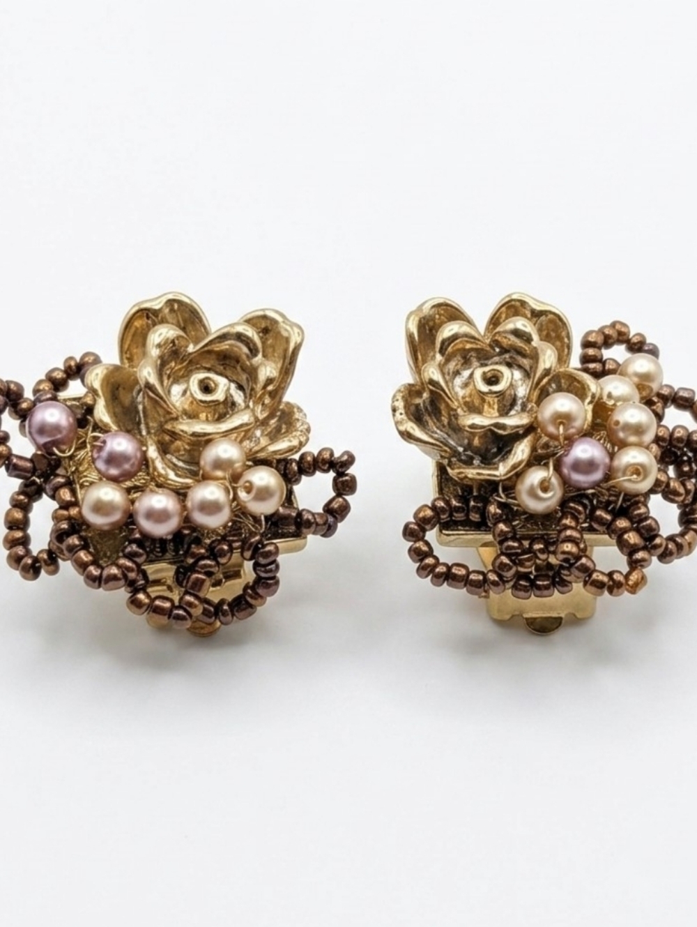 Vintage Romantic Rose Cluster Post & Clip Earrings